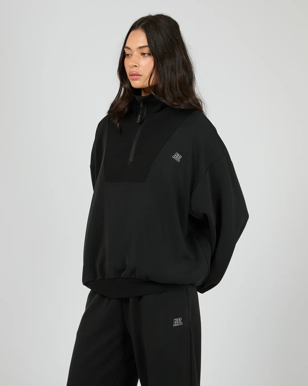 Oversized Luxe Active 1/4 Zip Black