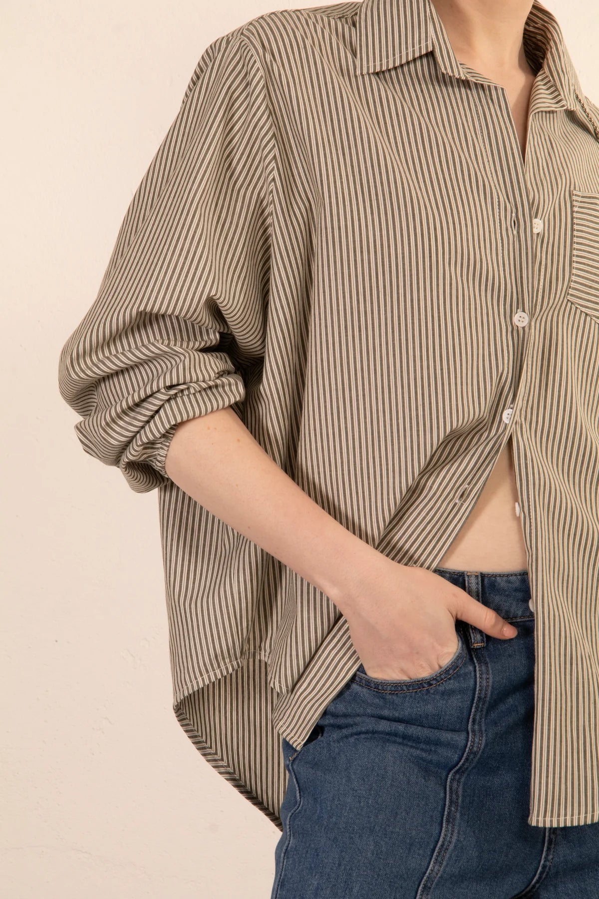 Capri Stripe Blouse Olive