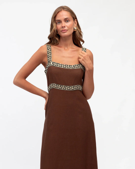 Hot Property Motif Border Maxi Dress Chocolate