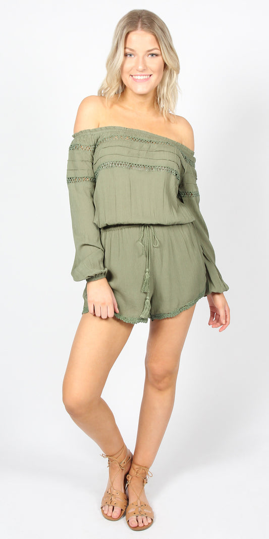 Talisha Shoulder Playsuit Khaki - Sass